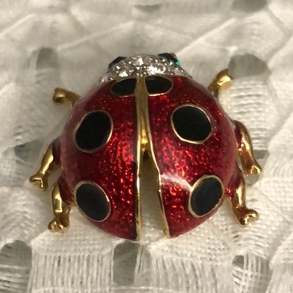 Vintage enamel ladybug  with rhinestone brooch - Picture 5 of 6